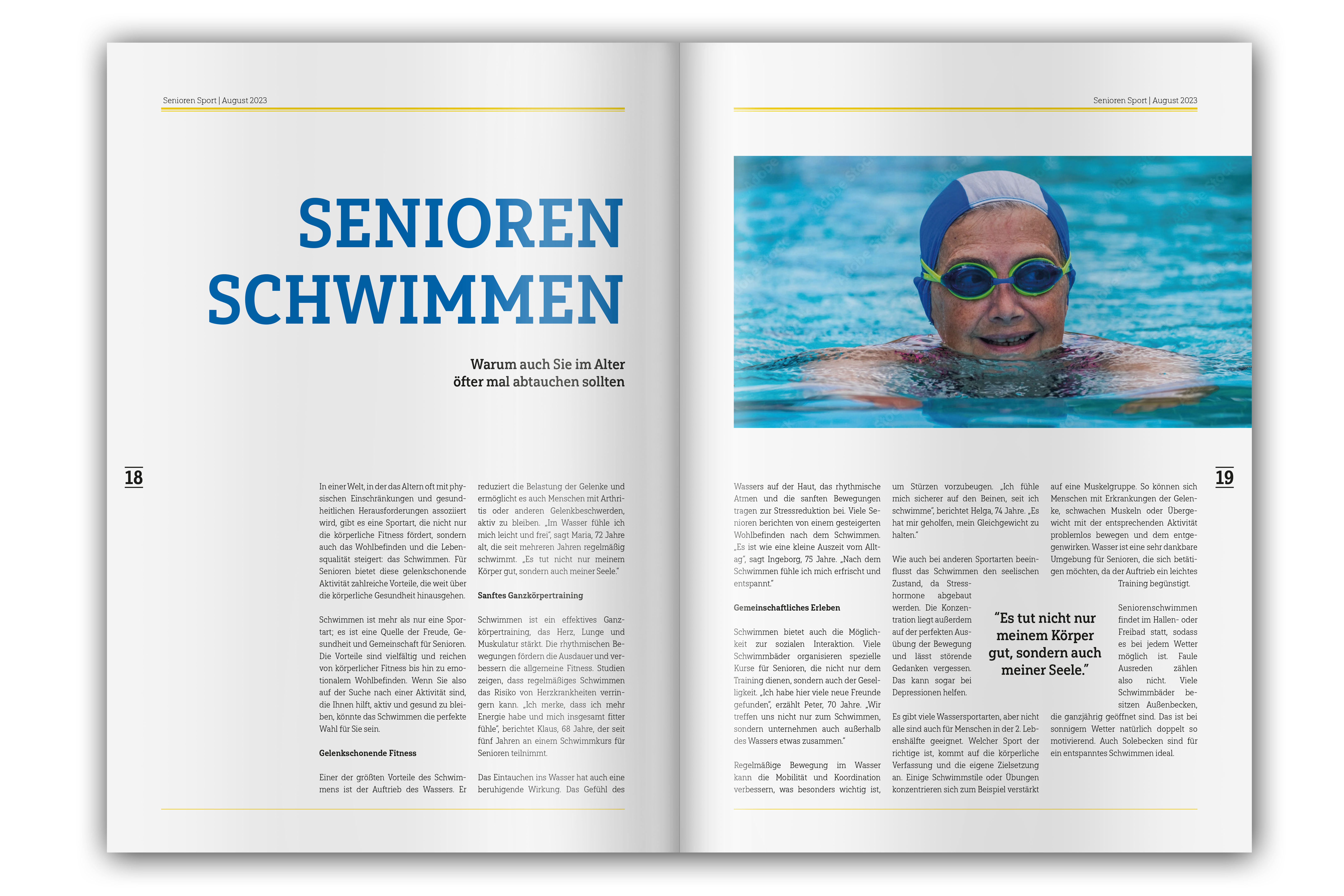 Kundenmagazin zum Thema Senioren-Schwimmen mit Freibad-Guide